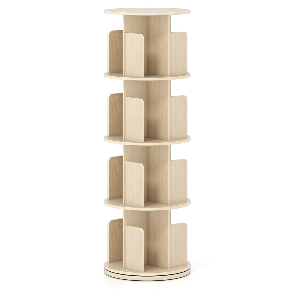 4-Tier Rotating Bookshelf 360 ° Display Rack with Dividers and Anti-falling Baffles-Natural