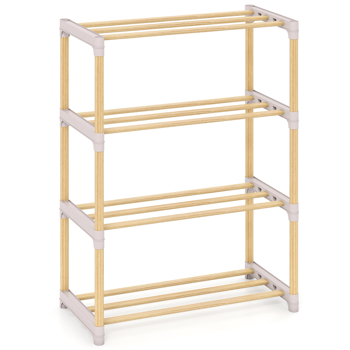4-Tier Solid Wood Shoe Rack with Slatted Open Shelves-Gray