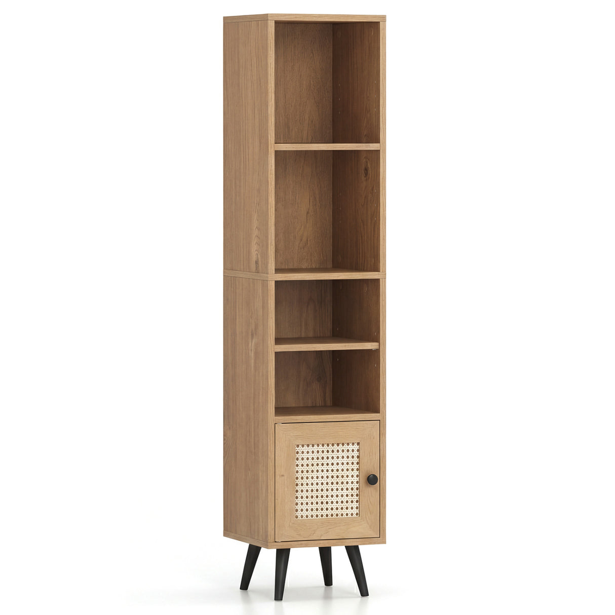 4 Tiers Rattan Storage Cabinet with Slim Design-Natural