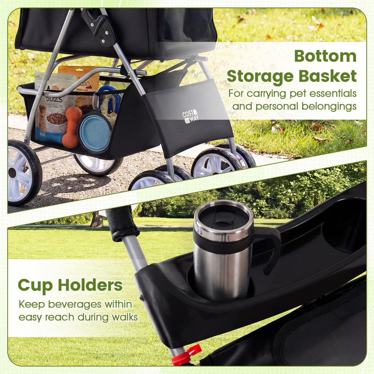 4 Wheel Pet Stroller for Small Dogs Cats up to 33 LBS-Black