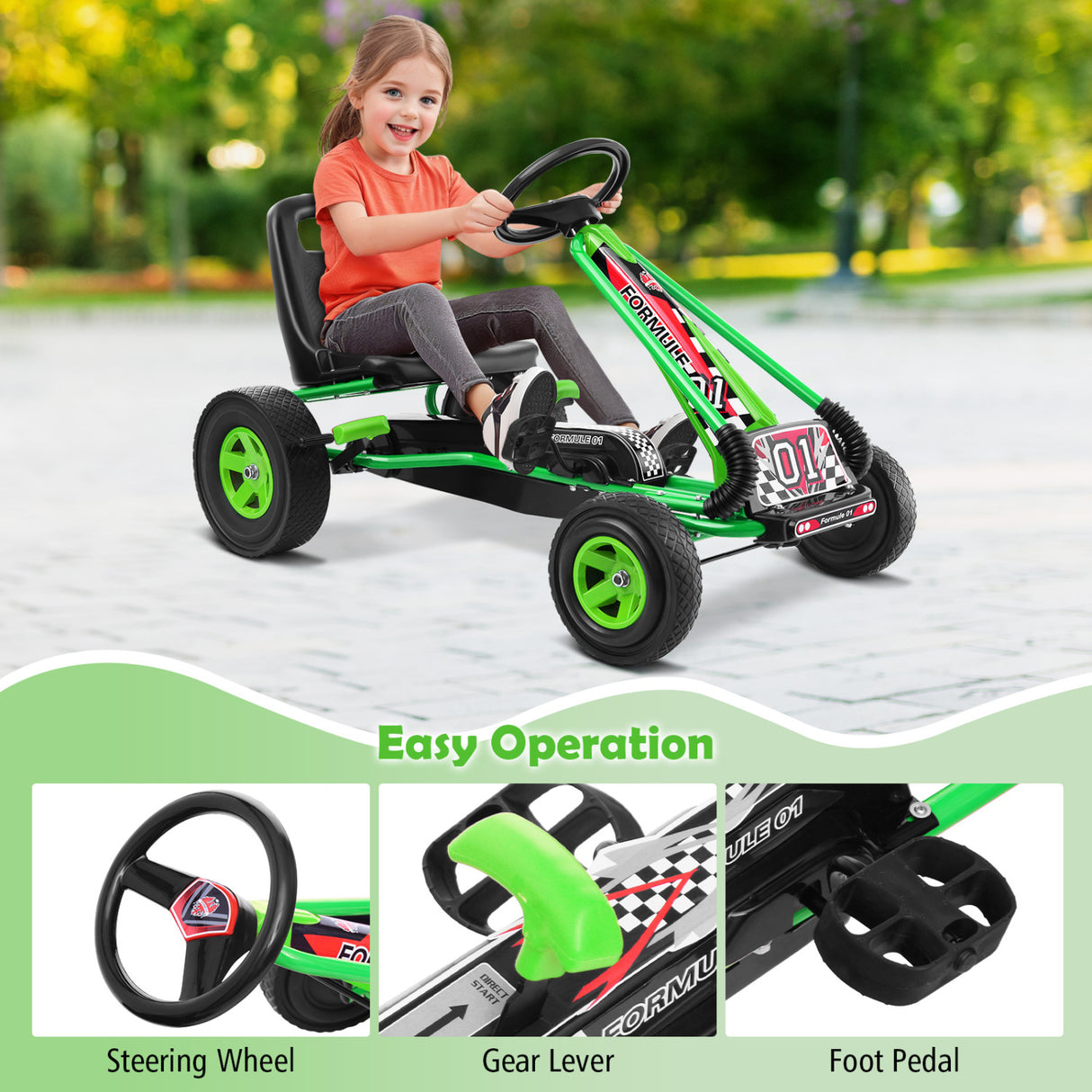 4 Wheels Kids Ride On Pedal Powered Bike Go Kart Racer Car Outdoor Play Toy-Red