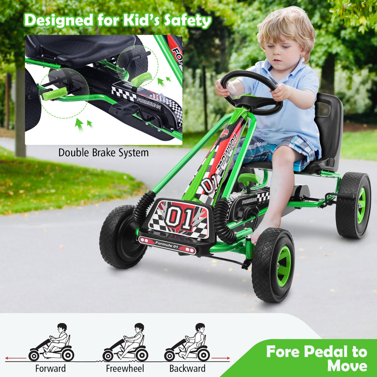 4 Wheels Kids Ride On Pedal Powered Bike Go Kart Racer Car Outdoor Play Toy-Green