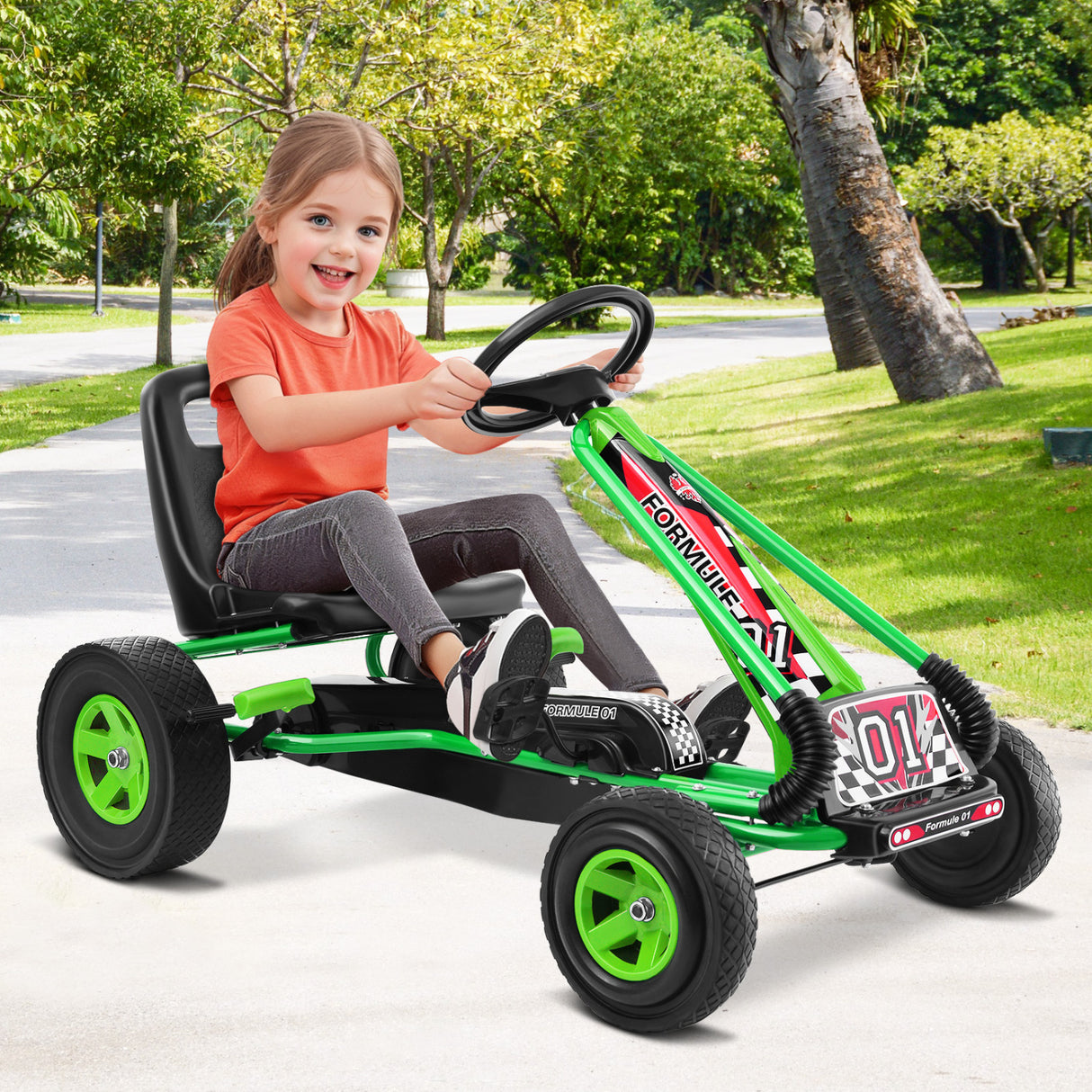 4 Wheels Kids Ride On Pedal Powered Bike Go Kart Racer Car Outdoor Play Toy-Green