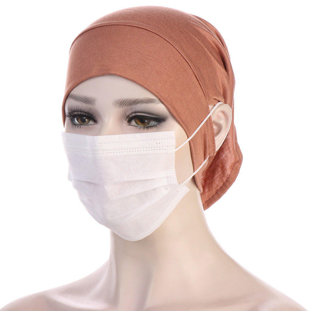 NEW Soft Cotton Hijab Breathable Turban Tie Under Scarf Elegant Ear Hole Stretch Inner Hijabs Lightweight Turban Round Front Under Hijab Caps Female Turban Bonnet