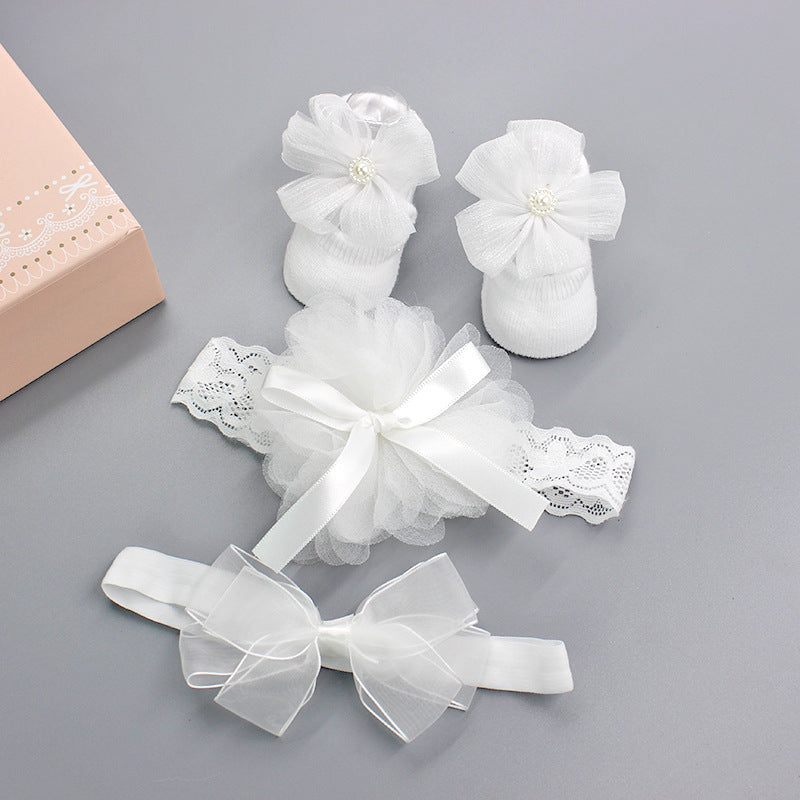 Flower Baby Girl Headband Socks Set Shoes With Crown Bows Newborn Headbands For Girls Turban Baby Hair Accessories