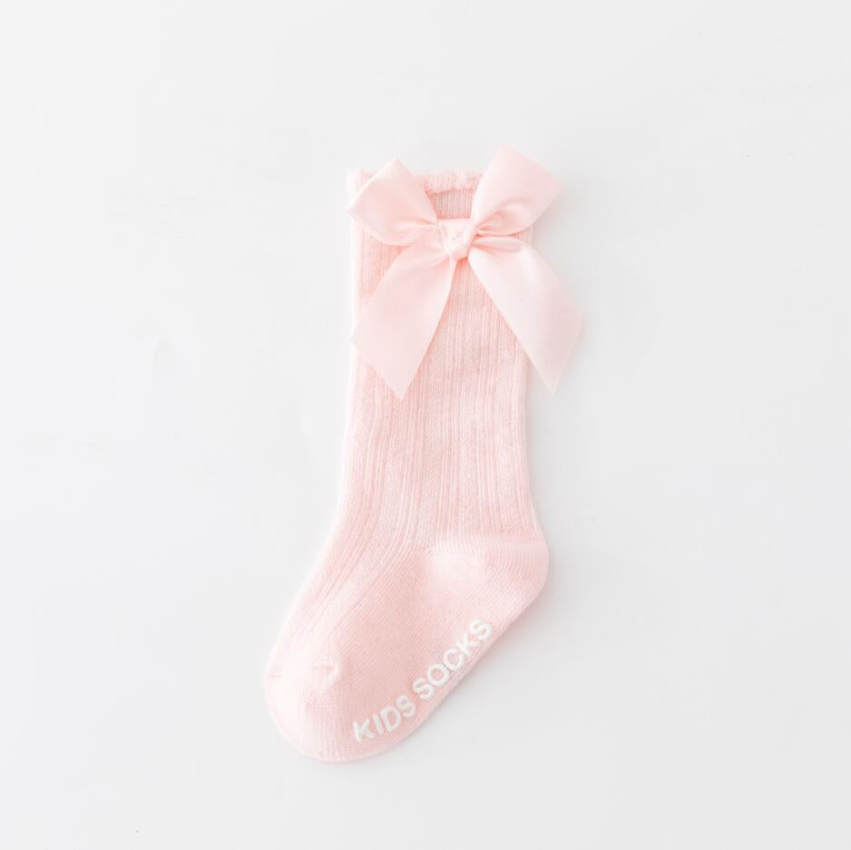 New Kids Stretchable Socks Toddlers Girls Big Bow Knee High Long Soft Cotton Lace Baby Comfortable Colorful Socks