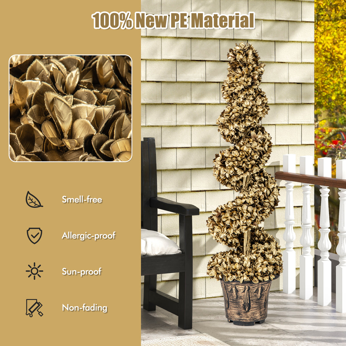 4 FT Artificial Topiary Spiral Tree Set of 2 with Vintage Plastic Nursery Pot-Gold