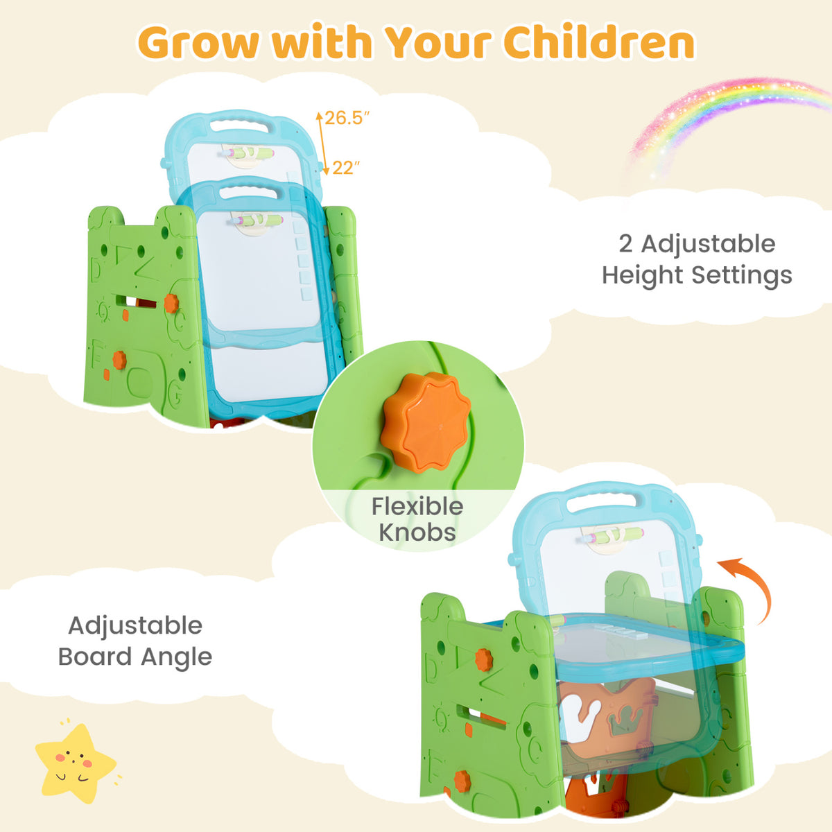 4 in 1 Art Easel for Kids with Double Sided Magnetic Board-Green