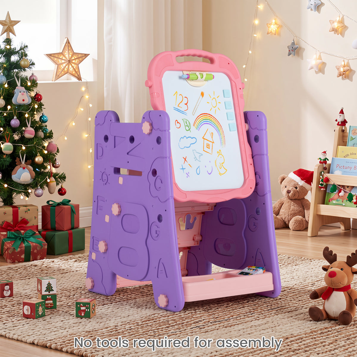 4 in 1 Art Easel for Kids with Double Sided Magnetic Board-Pink