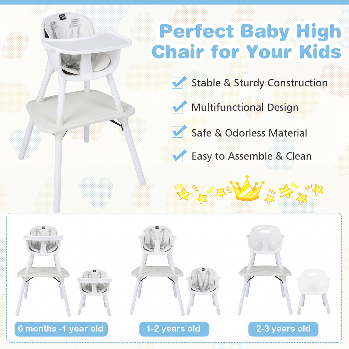 4-in-1 Baby Convertible Toddler Table Chair Set with PU Cushion-Cream