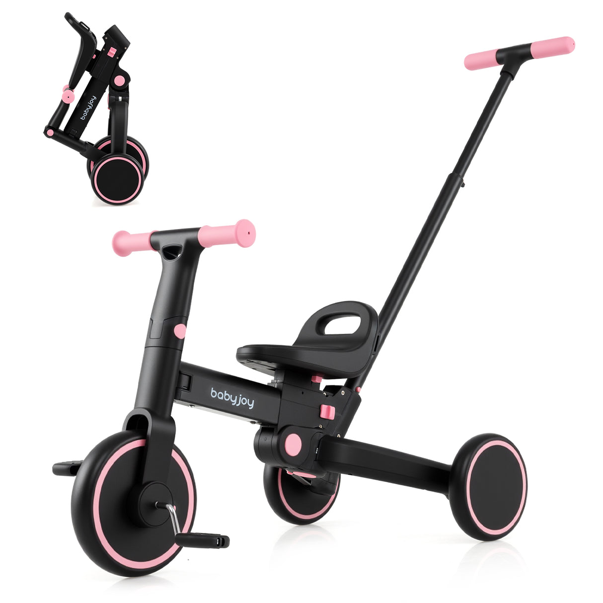 4-in-1 Foldable Toddler Tricycle with Push Handle with Adjustable Seat-Pink