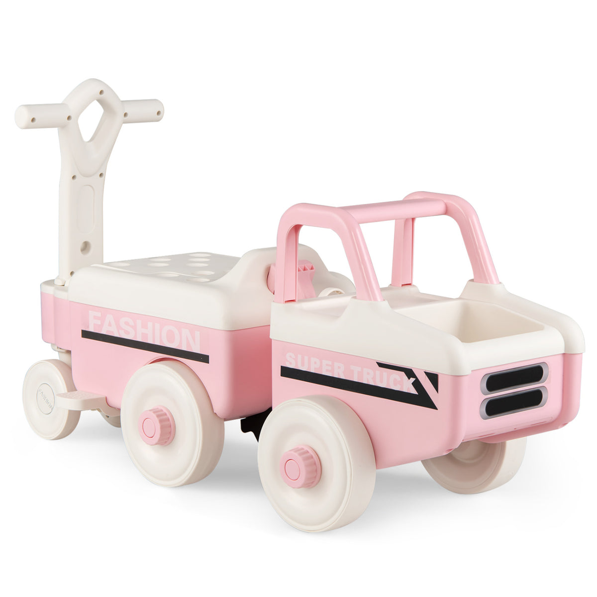 4 in 1 Ride on Push Car with Music and Under-Seat Storage for Boys Girls-Pink