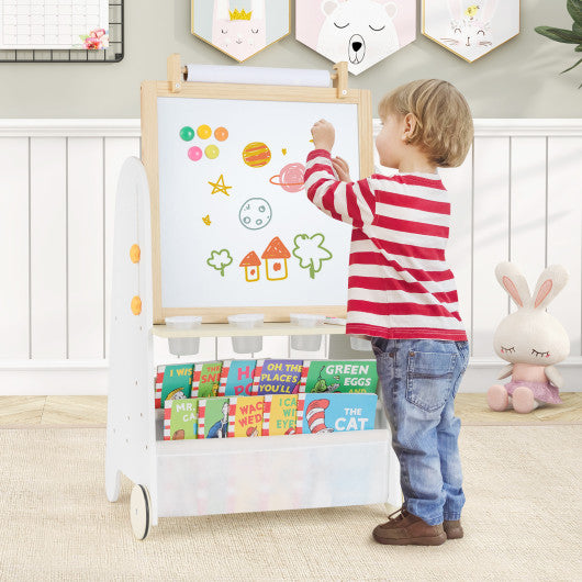 4-in-1 Toddler Activity Table Set with Magnetic Whiteboard and Chalk Board-Natural