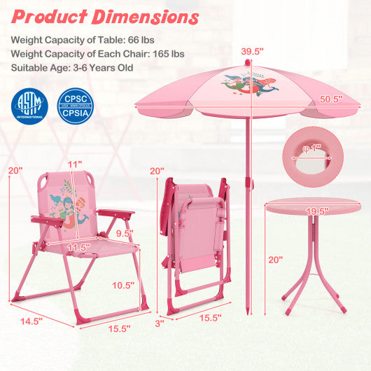 4 Pieces Kids Picnic Set with 2 Folding Chairs and Height Adjustable Umbrella-Pink