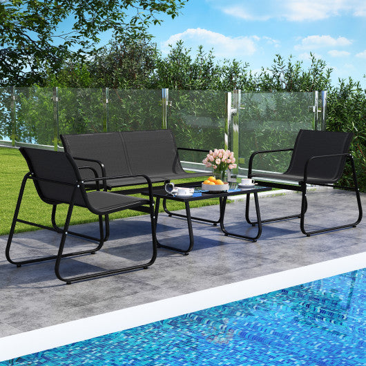 6 Pieces Patio Dining Set with Umbrella with 4 Folding Armchairs