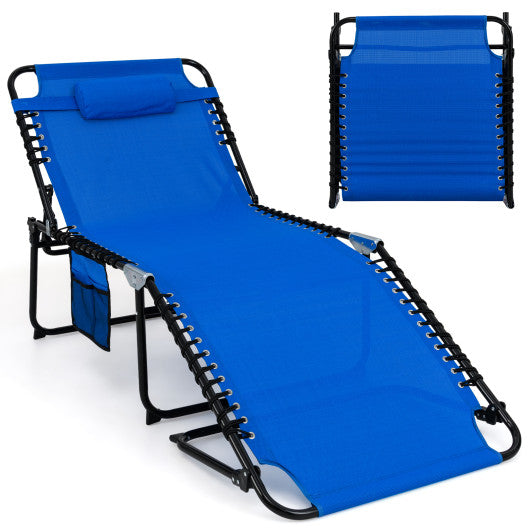 4 Position Folding Lounge Chaise with Adjustable Backrest and Footrest-Navy