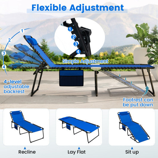 4 Position Folding Lounge Chaise with Adjustable Backrest and Footrest-Navy