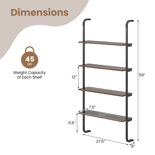 4-Tier Industrial Pipe Shelving with Metal Frame for Living Room Kitchen-Rustic Brown