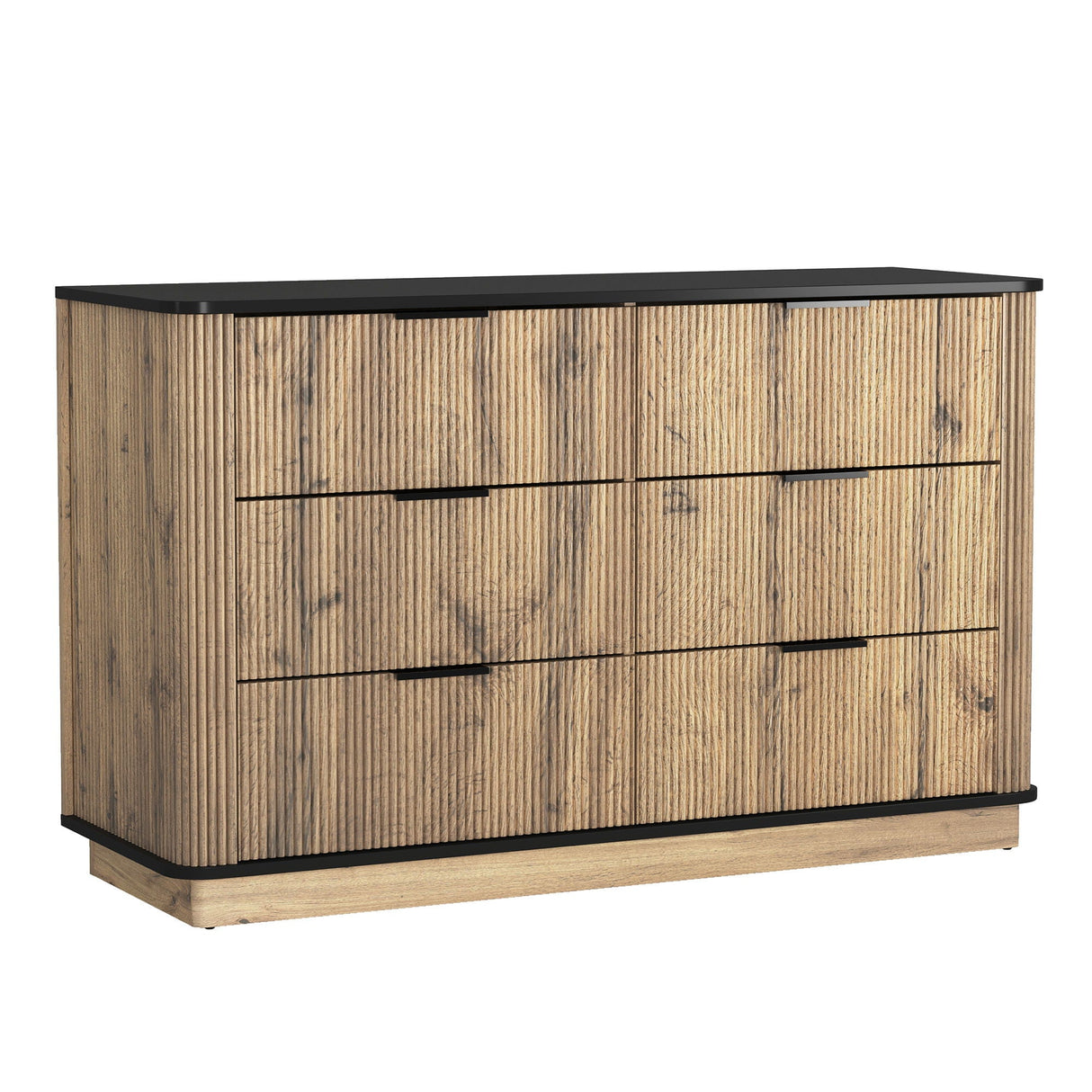 Modern 6 Drawer Cabinet With Metal Rounded Corners And Exquisite Handles Multi Functional Storage - Natural Wood by Couch.com