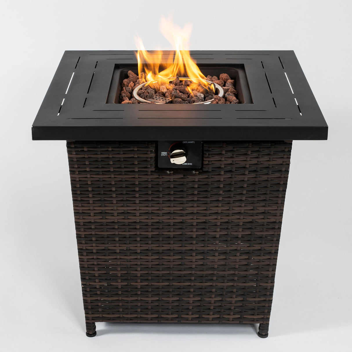 28" Wicker Square Fire Pit Table - Black Brown by Couch.com