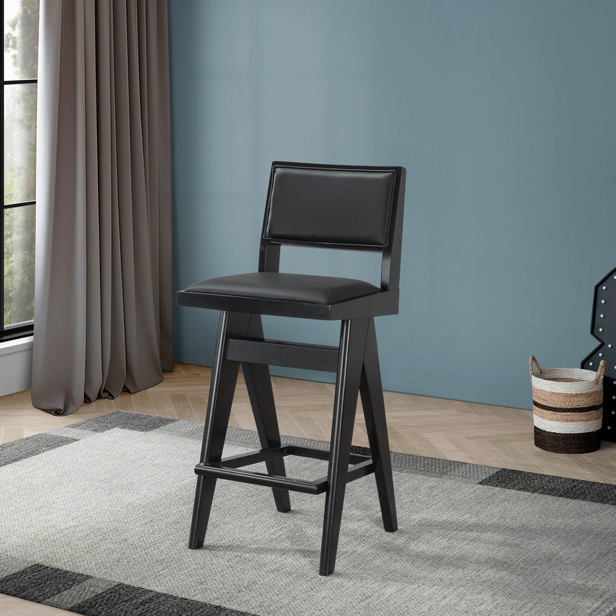 Couch.com Keira Bar Stool (Set of 2) Black, Set of 2, Durable Design, Faux Leather Construction, Black Finish by Couch.com