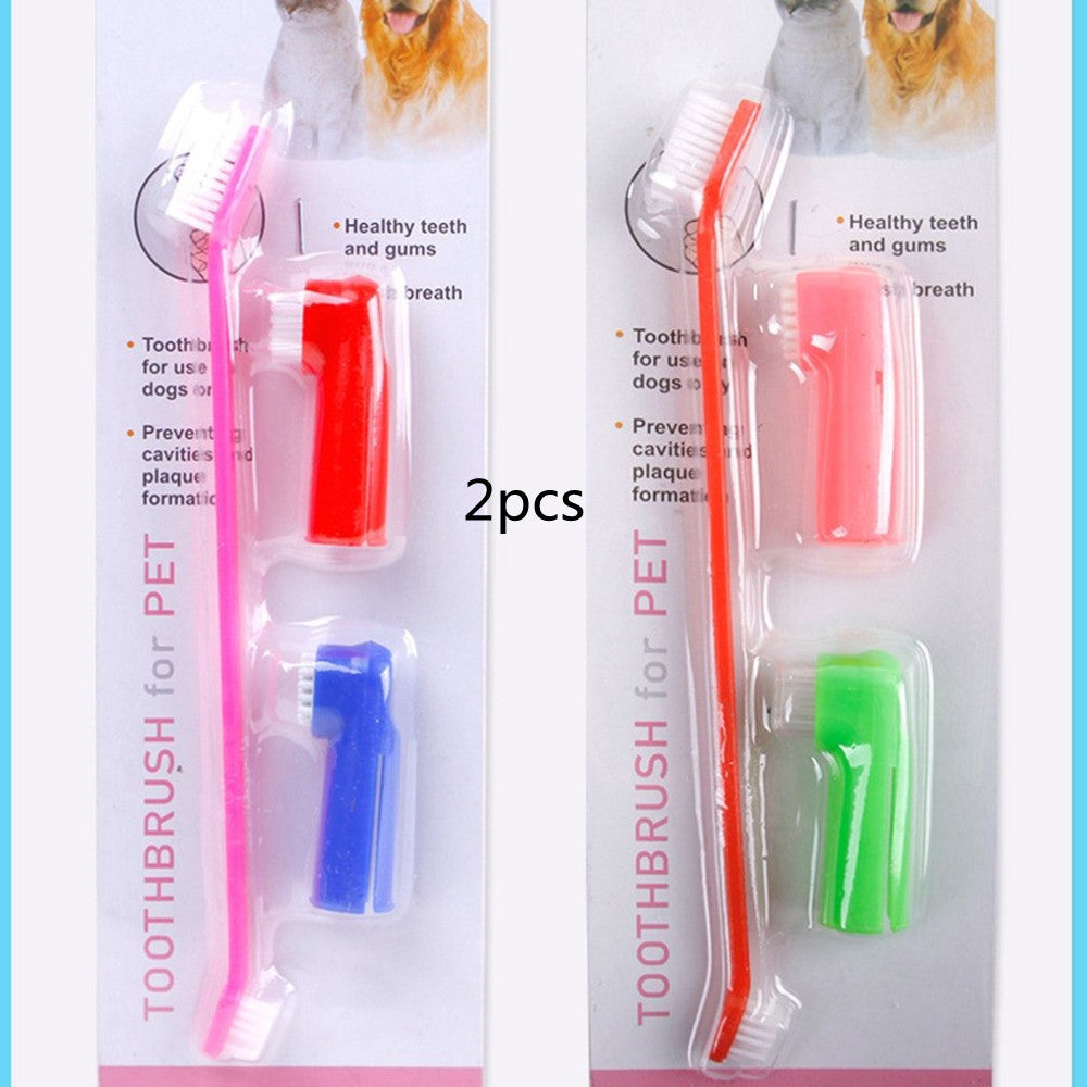 Double Head Toothbrush Soft Pet Finger Toothbrush Set Pets Dogs Cats Teeth Care Cleaning Brush Pets Grooming Tools