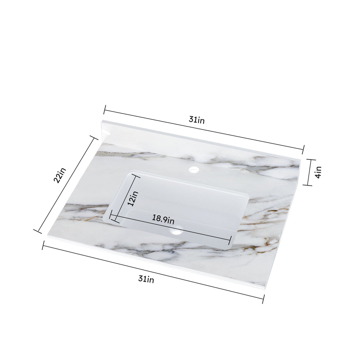Elegant Vanity Top With Undermount Sink And Backsplash, Sintered Stone