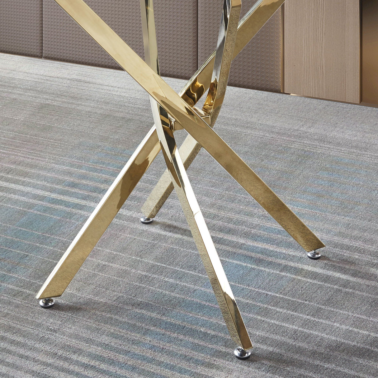 Contemporary Round Clear Dining Tempered Glass Table With Gold Finish Stainless Steel Legs - Gold by Couch.com