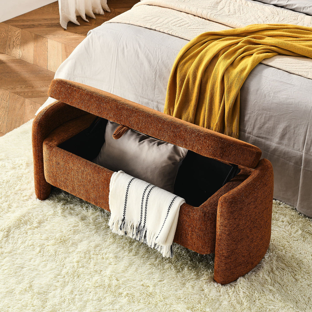 Oval Ottoman Storage Bench Chenille Bench With Large Storage Space For The Living Room, Entryway And Bedroom by Couch.com
