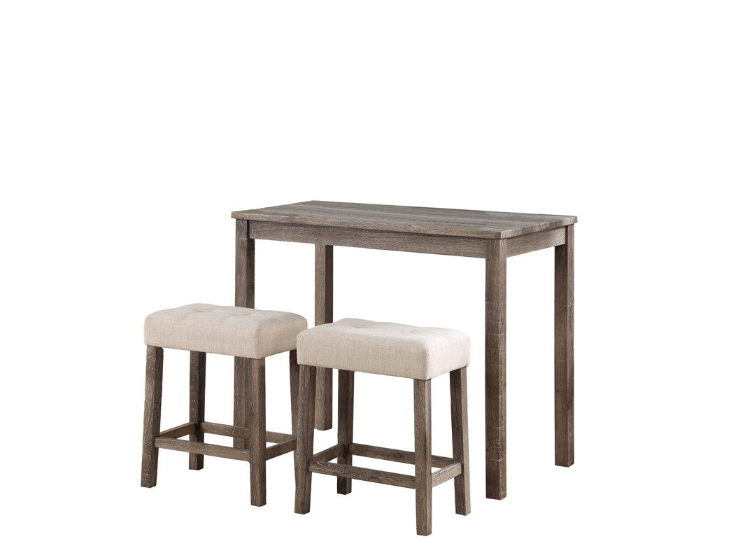 Lux - 3 Piece Counter Height Pub Table With Tufted Linen Stools (Set of 3) by Couch.com