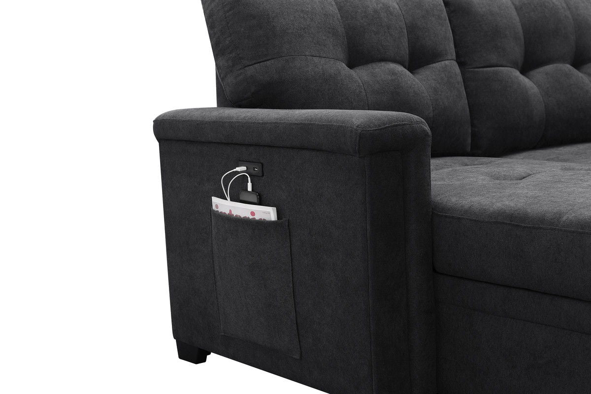 Ashlyn - Sleeper Sectional Sofa Chaise With USB Charger And Tablet Pocket - Dark Gray by Couch.com