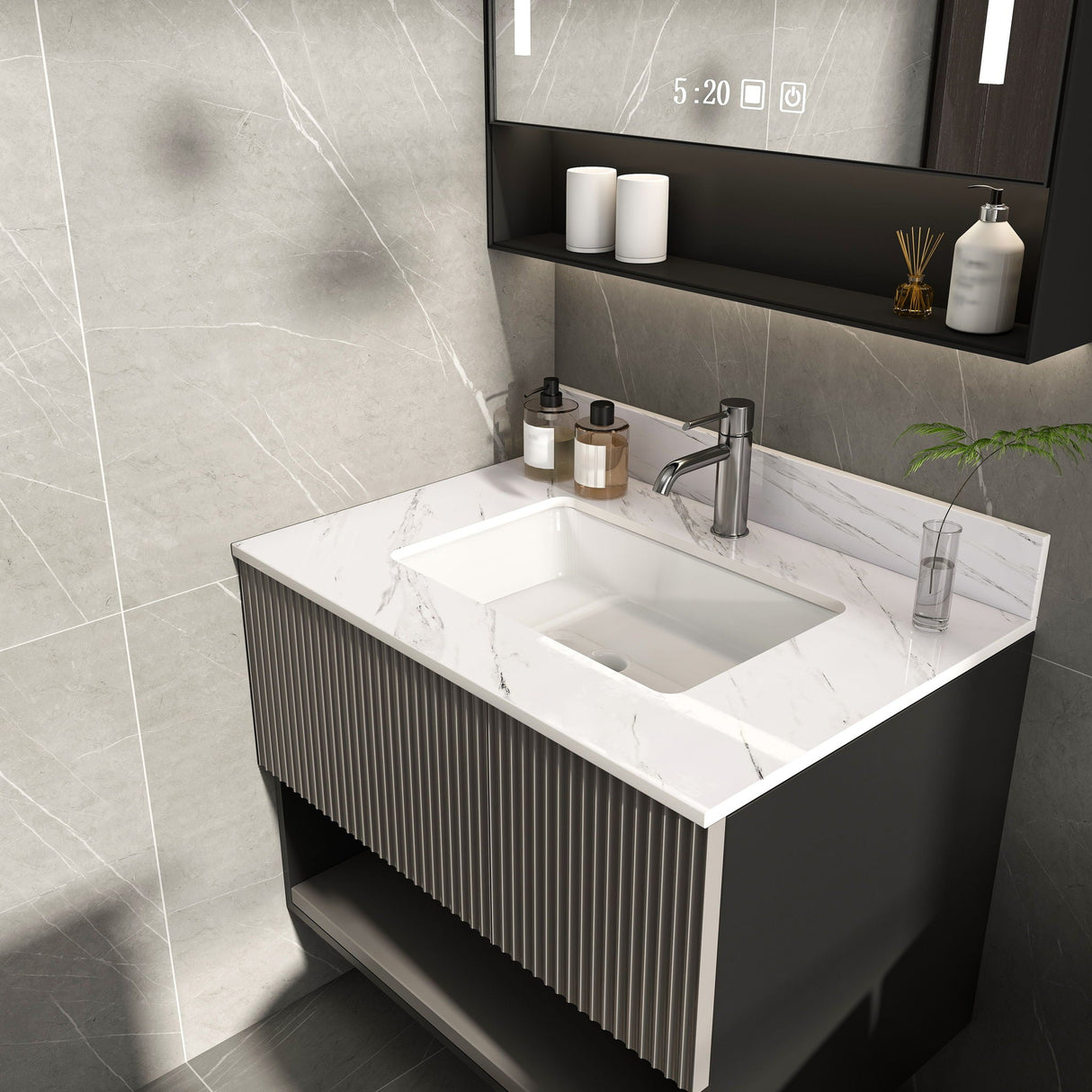 Bianco Carrara Venato Marble Vanity Top With Pre Drilled Faucet Hole And Undermount Sink