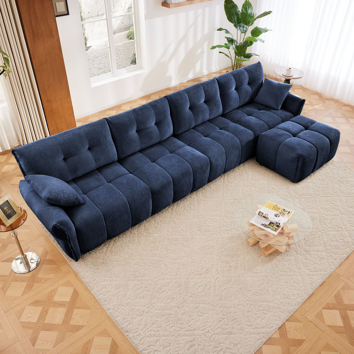Elegant Sofa Set With Ottoman And Pillows, Textured Chenille, High Resilience Cushions by Couch.com