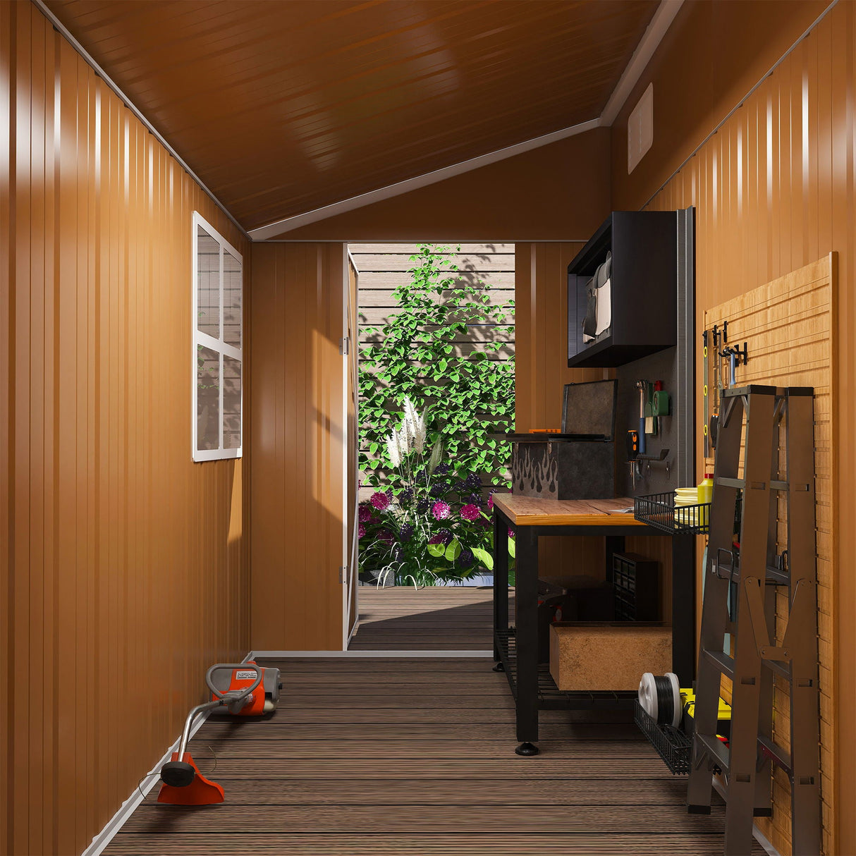 Heavy Duty Metal Storage Shed With Double Doors, Windows & Ventilation Weatherproof Iron Outdoor Garden Shed - Brown by Couch.com