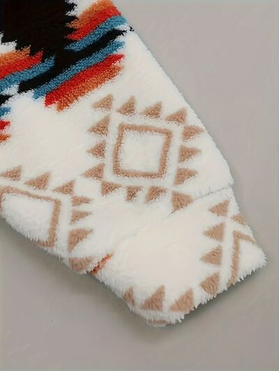 Modern Women Geometric Zip-Up Sherpa Jacket With Hood And Pockets Stylish Winter Jacket