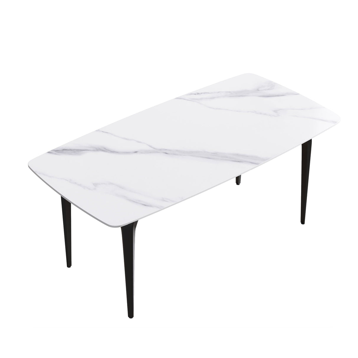 70.87" Modern Artificial Stone Curved Black Metal Leg Dining Table, Can Accommodate 6-8 People - White / Black by Couch.com