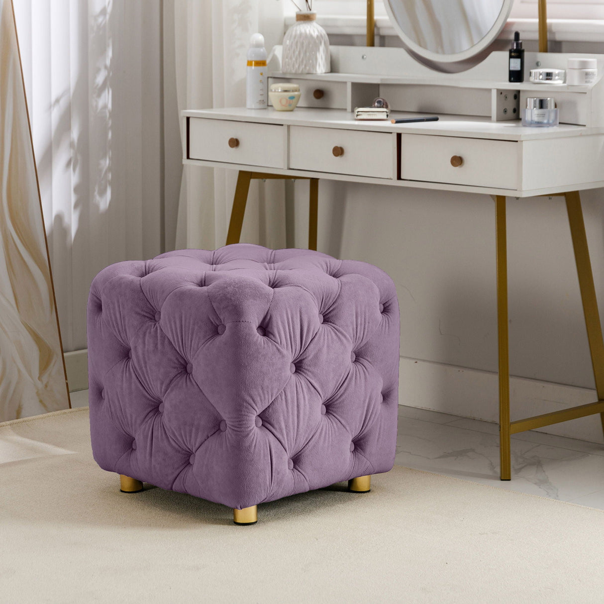 Modern Velvet Upholstered Ottoman, Exquisite Small End Table, Soft Foot Stool, Dressing Makeup Chair, Comfortable Seat For Living Room, Bedroom, Entrance by Couch.com