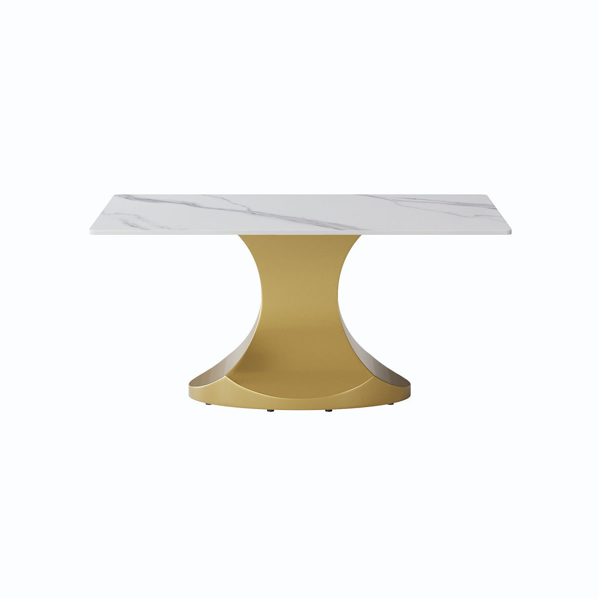 63" Modern Artificial Stone Panel Golden Stainless Steel Curved Legs, Can Accommodate 6-8 People - White / Gold by Couch.com