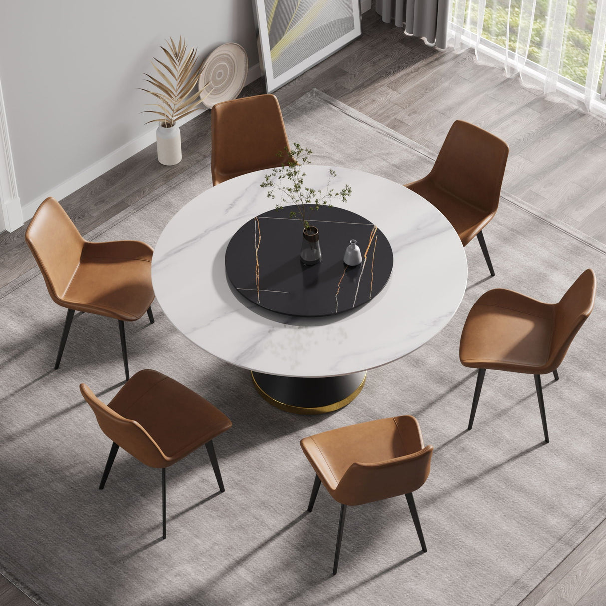 Modern Artificial Stone Round Carbon Steel Base Dining Table, Artificial Stone Turntable by Couch.com