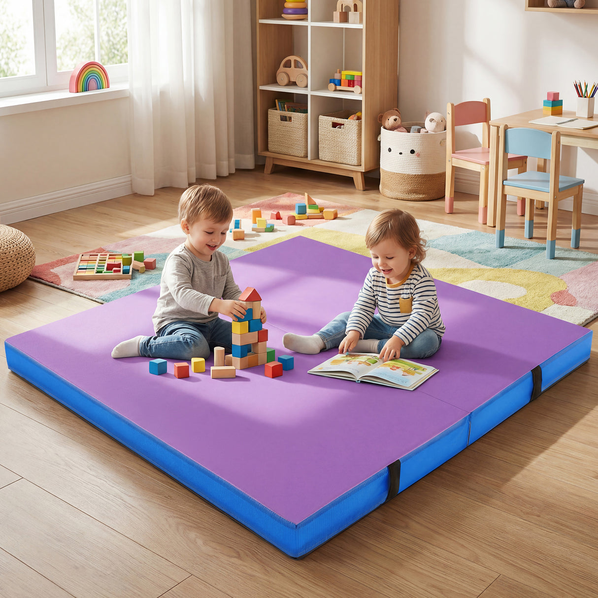 4ft x 4ft x 4in Bi-Folding Gymnastic Tumbling Mat with Handles and Cover-Purple