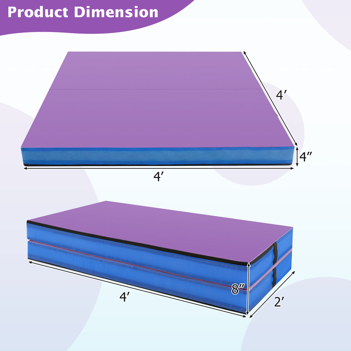 4ft x 4ft x 4in Bi-Folding Gymnastic Tumbling Mat with Handles and Cover-Purple