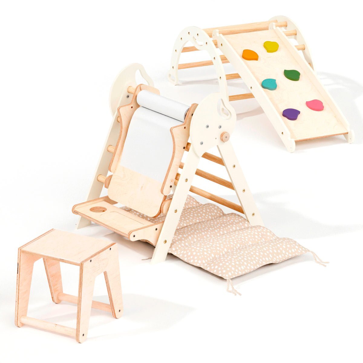 4in1 Montessori Climbing Set: Pikler Triangle, Arch, Slide Board, and Cushion for Toddlers (1–3 Years)