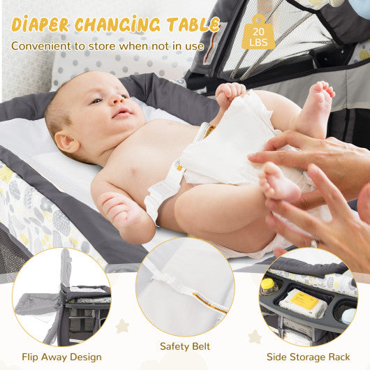 4 in 1 Portable Pack and Play Baby Nursery Center with Bassinet-Yellow