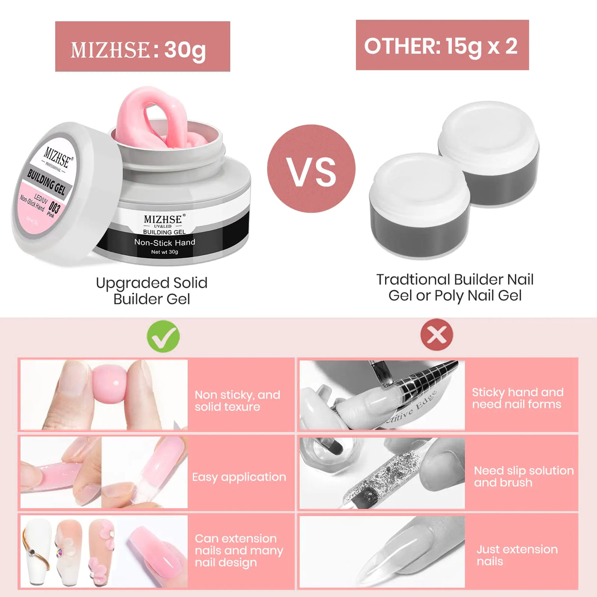 MIZHSE Solid Builder Gel, Nail Sculpture Gel Non-Sticky 4 Colors Nude Clear White Pink Hard Builder Gel Nails UV LED Nail Extension Gel For Nail Salon Home Manicure C-Classic Colors * 4