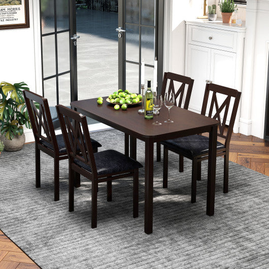 5-Piece Dining Table Set with Wide Tabletop and Rubber Wood Legs-Black