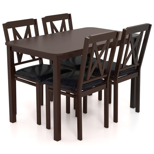 5-Piece Dining Table Set with Wide Tabletop and Rubber Wood Legs-Black