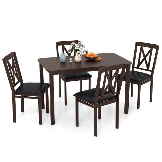 5-Piece Dining Table Set with Wide Tabletop and Rubber Wood Legs-Black