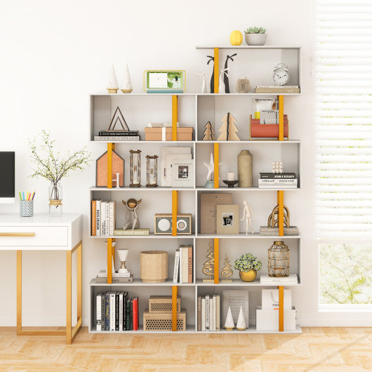 5-Tier/6-Tier Geometric Bookcase with Metal Frame and Anti-tipping Kits-5 Tier