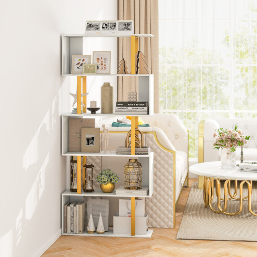 5-Tier/6-Tier Geometric Bookcase with Metal Frame and Anti-tipping Kits-5 Tier
