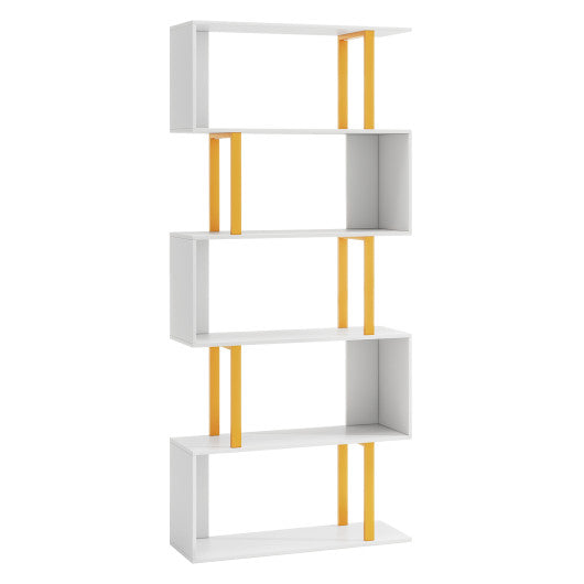 5-Tier/6-Tier Geometric Bookcase with Metal Frame and Anti-tipping Kits-5 Tier
